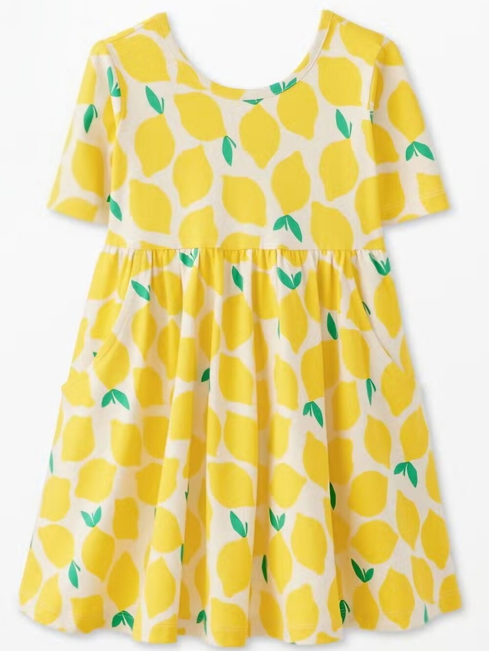 Hanna Andersson Bright Yellow Lemon Pint Spinny Skater Dress With Pockets